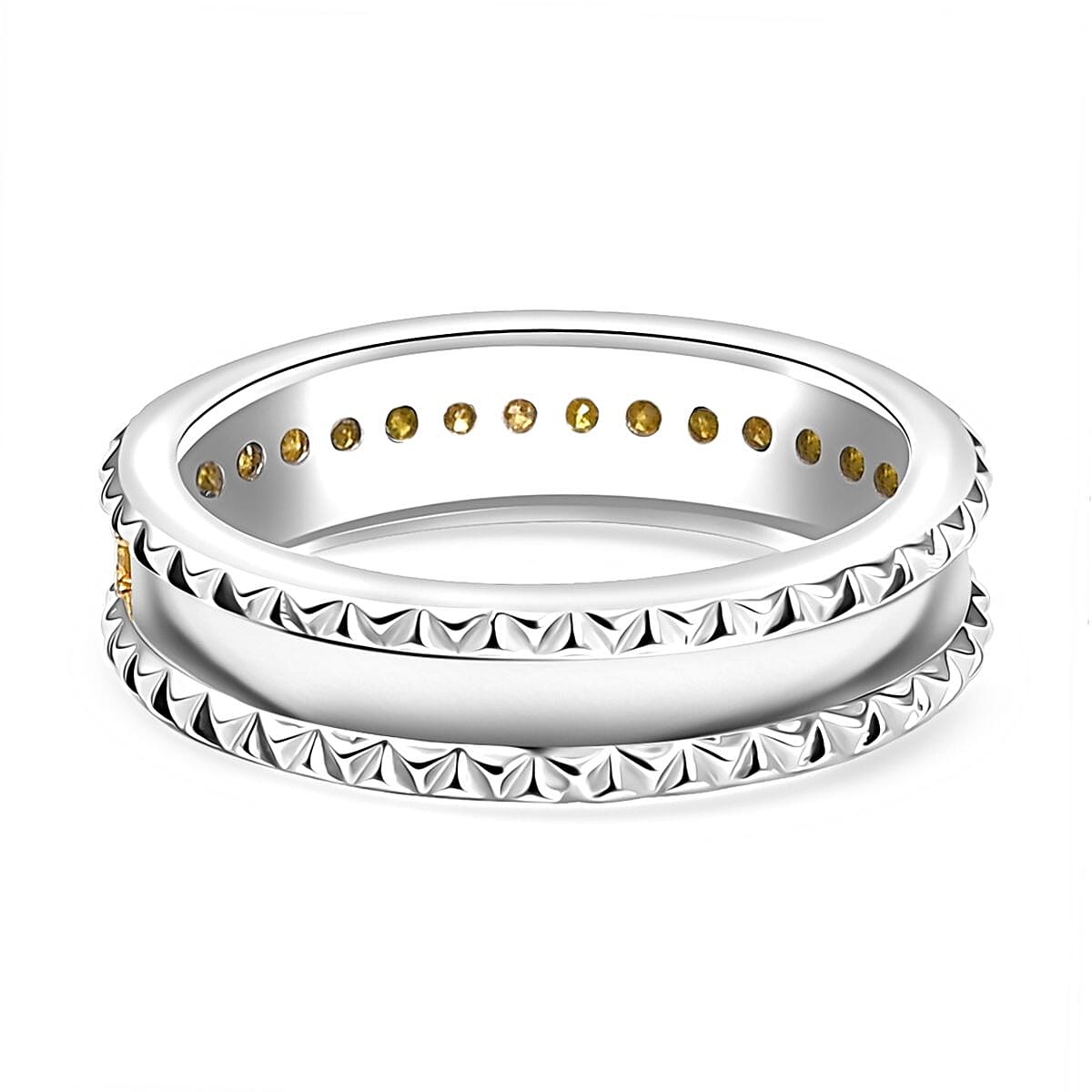 D'Joy Natural Yellow Diamond Ring in Rhodium Over Sterling Silver (Size 7.0) 0.15 ctw