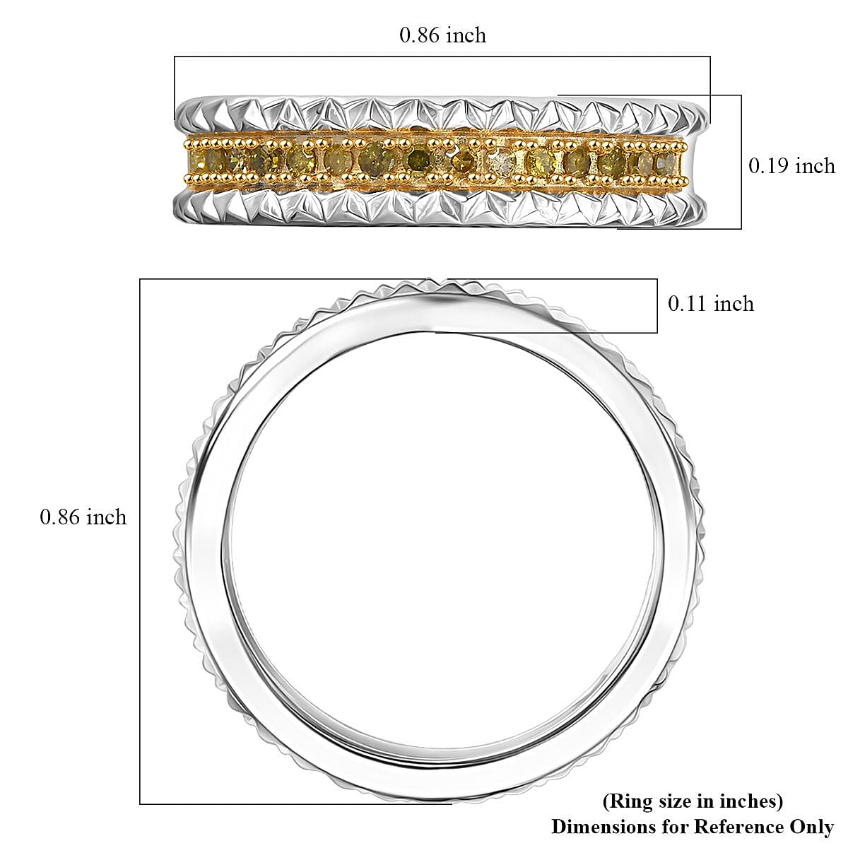 D'Joy Natural Yellow Diamond Ring in Rhodium Over Sterling Silver (Size 7.0) 0.15 ctw