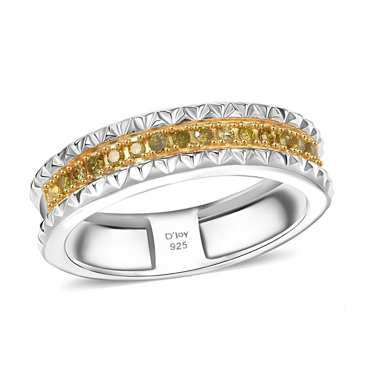 D'Joy Natural Yellow Diamond Ring in Rhodium Over Sterling Silver (Size 8.0) 0.15 ctw image number 0