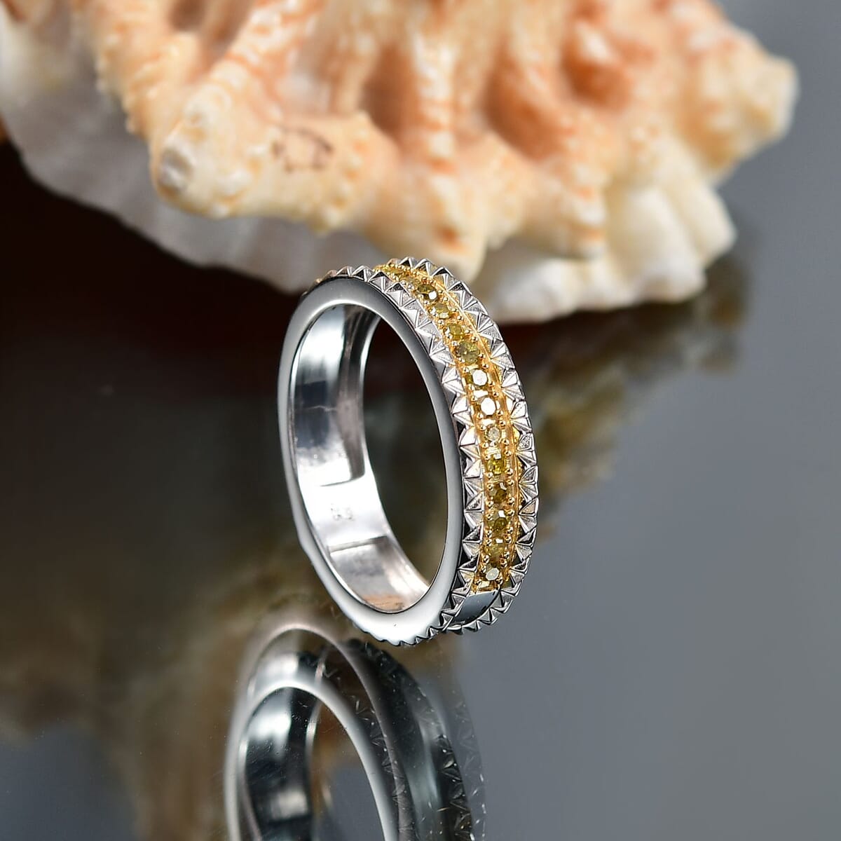 D'Joy Natural Yellow Diamond Ring in Rhodium Over Sterling Silver (Size 8.0) 0.15 ctw image number 1