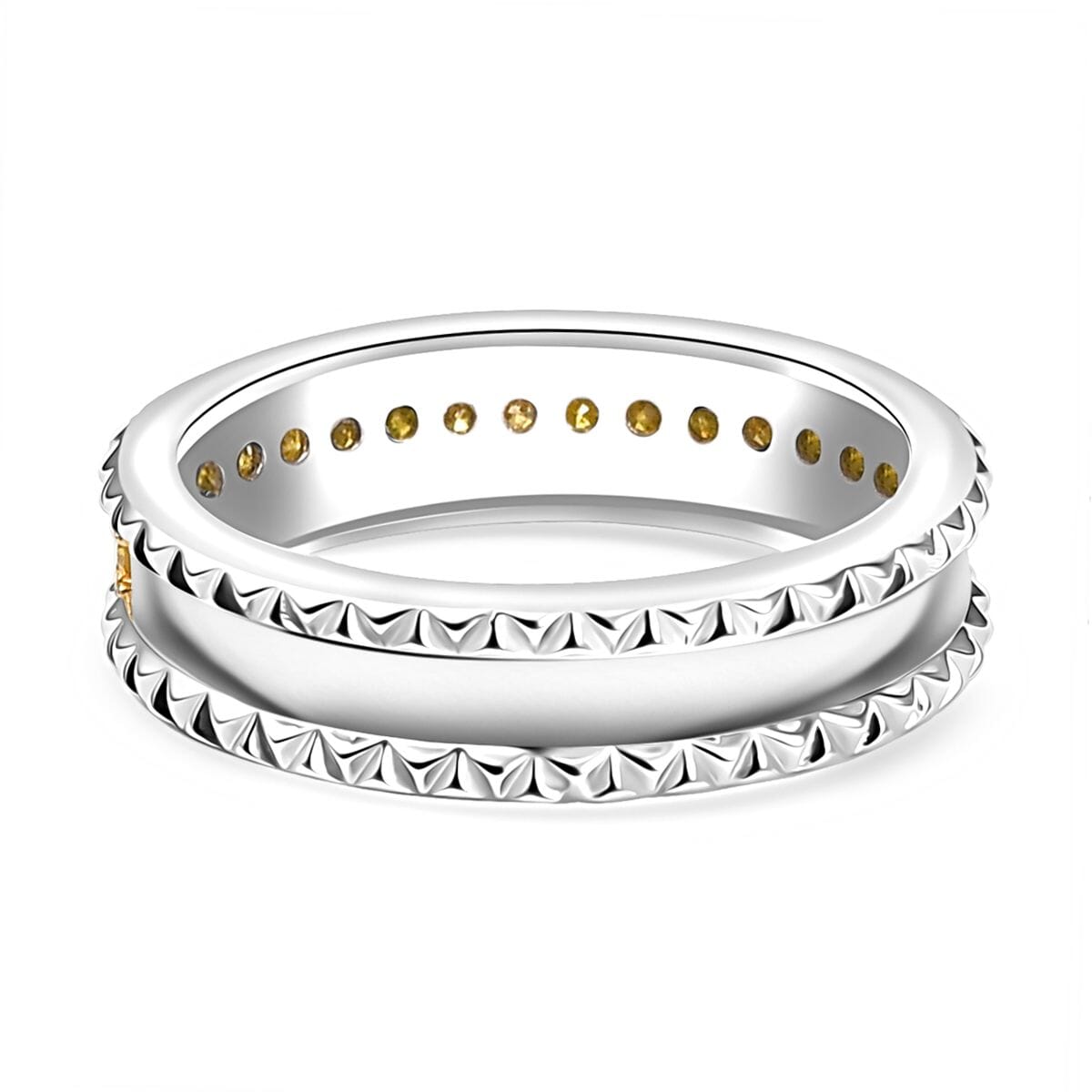 D'Joy Natural Yellow Diamond Ring in Rhodium Over Sterling Silver (Size 8.0) 0.15 ctw image number 4