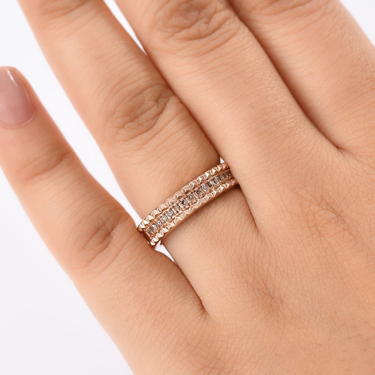 D'Joy Natural Champagne Diamond Ring in 18K Vermeil RG Over Sterling Silver (Size 8.0) 0.15 ctw image number 2