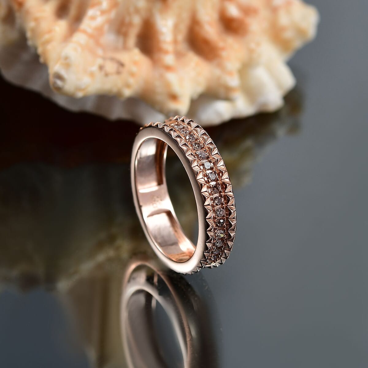 D'Joy Natural Champagne Diamond Ring in 18K Vermeil RG Over Sterling Silver (Size 9.0) 0.15 ctw image number 1