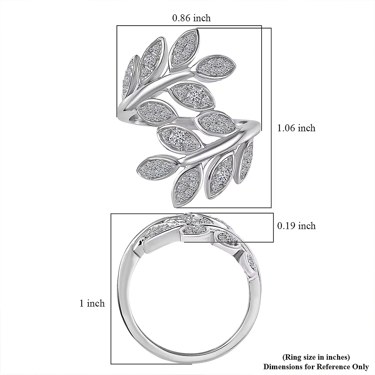 Luxuriant Lab Grown Diamond G-H SI 0.50 ctw Leaf Bypass Ring in Rhodium Over Sterling Silver (Size 10.0) 