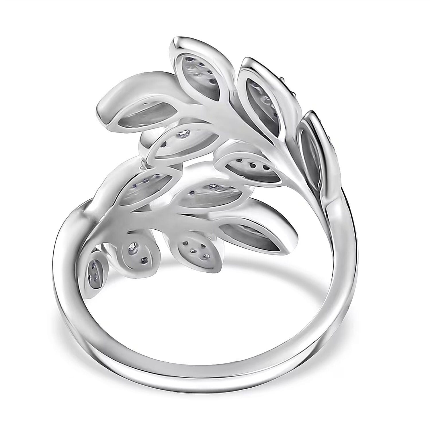 Luxuriant Lab Grown Diamond G-H SI 0.50 ctw Leaf Bypass Ring in Rhodium Over Sterling Silver (Size 10.0) 