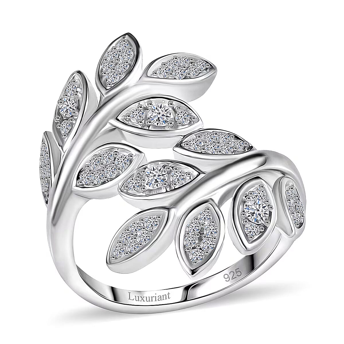 Luxuriant Lab Grown Diamond G-H SI 0.50 ctw Leaf Bypass Ring in Rhodium Over Sterling Silver (Size 7.0)  image number 0