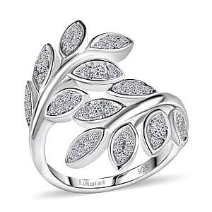 Luxuriant Lab Grown Diamond G-H SI 0.50 ctw Leaf Bypass Ring in Rhodium Over Sterling Silver (Size 7.0) 