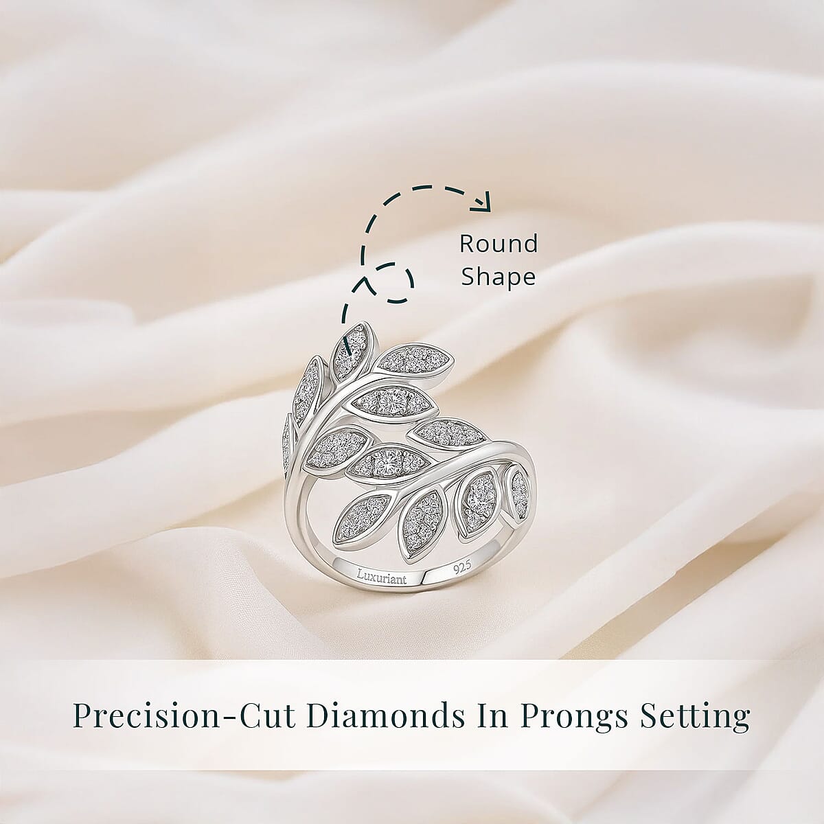 Luxuriant Lab Grown Diamond G-H SI 0.50 ctw Leaf Bypass Ring in Rhodium Over Sterling Silver (Size 7.0)  image number 4