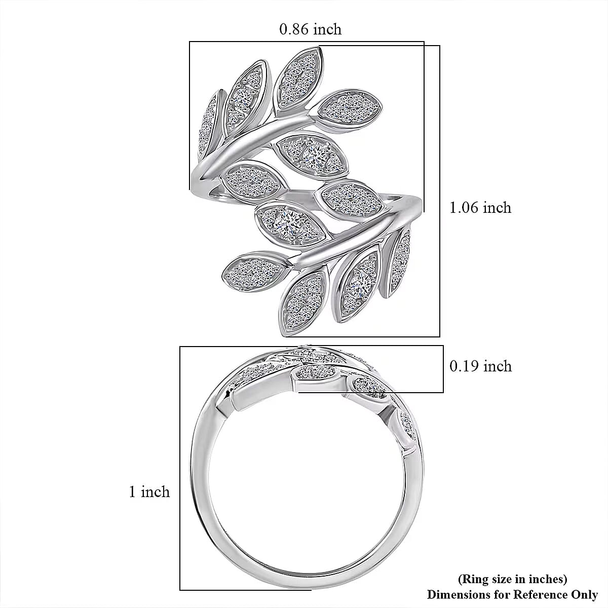 Luxuriant Lab Grown Diamond G-H SI 0.50 ctw Leaf Bypass Ring in Rhodium Over Sterling Silver (Size 7.0)  image number 6