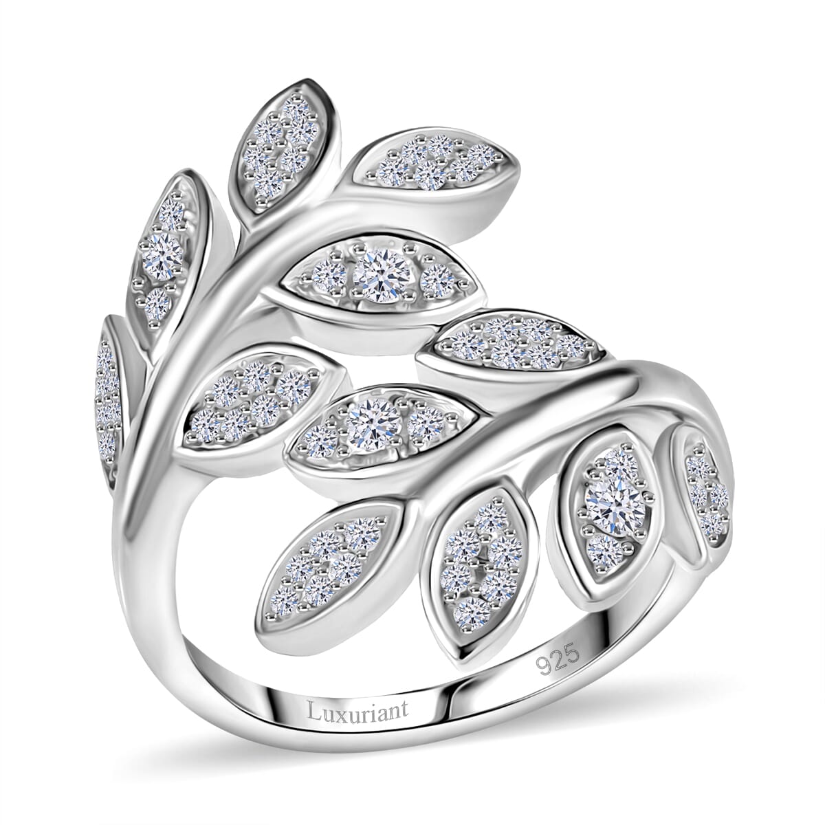 Luxuriant Lab Grown Diamond G-H SI 0.50 ctw Leaves Ring in Rhodium Over Sterling Silver (Size 9.0)  image number 0
