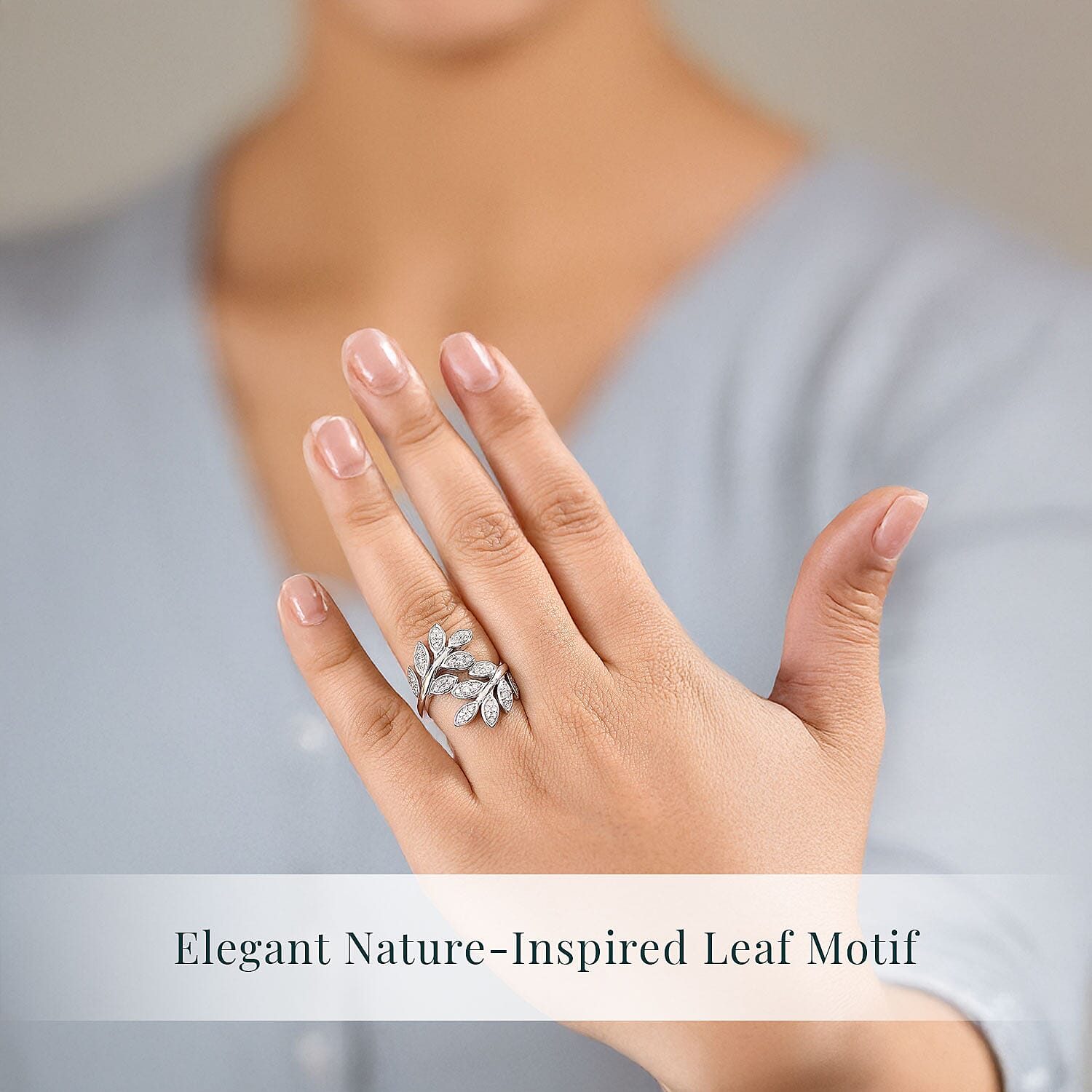 Luxuriant Lab Grown Diamond (G-H SI) Leaf Bypass Ring in Rhodium Over Sterling Silver (Size 10.0) 0.50 ctw