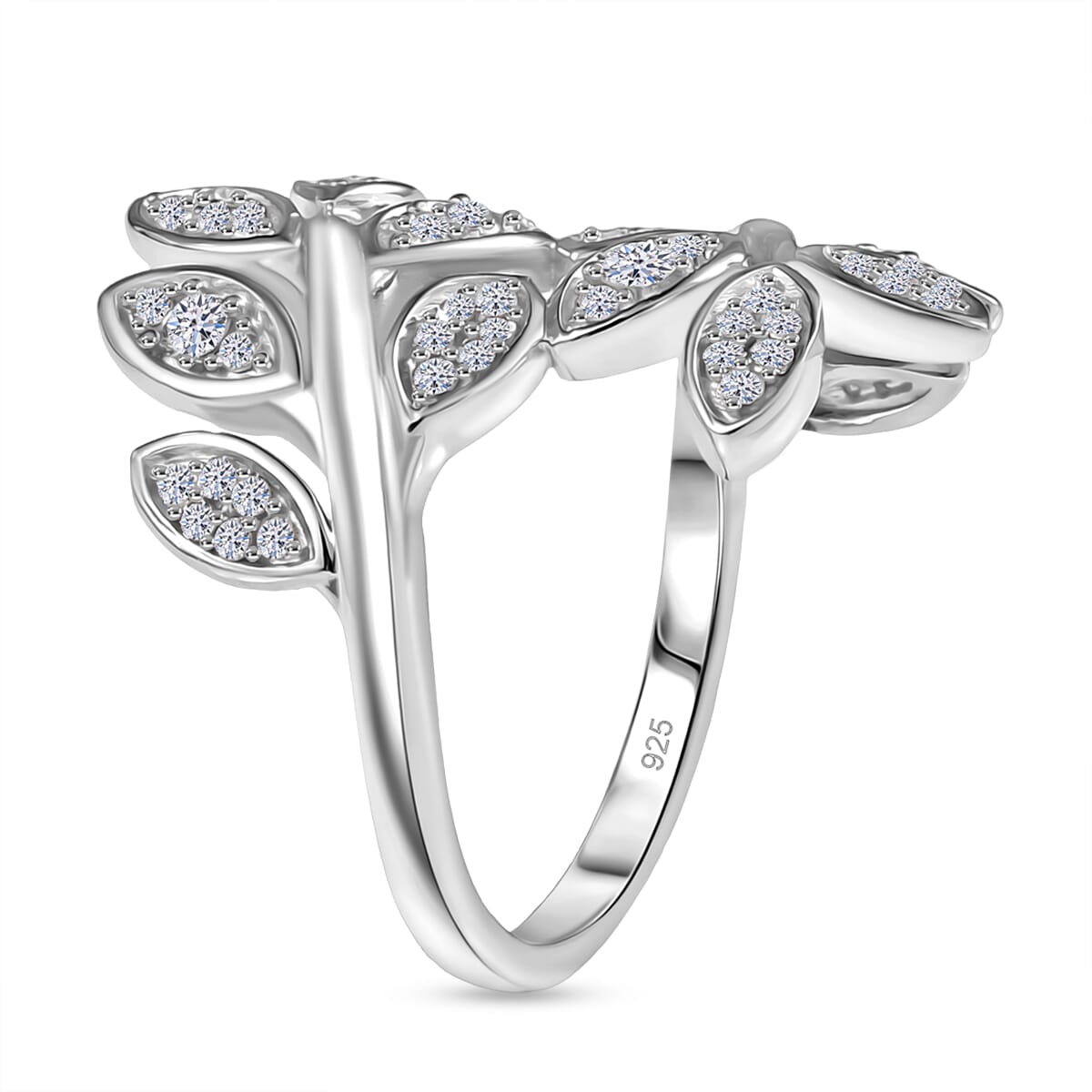 Luxuriant Lab Grown Diamond G-H SI 0.50 ctw Leaves Ring in Rhodium Over Sterling Silver (Size 9.0)  image number 3