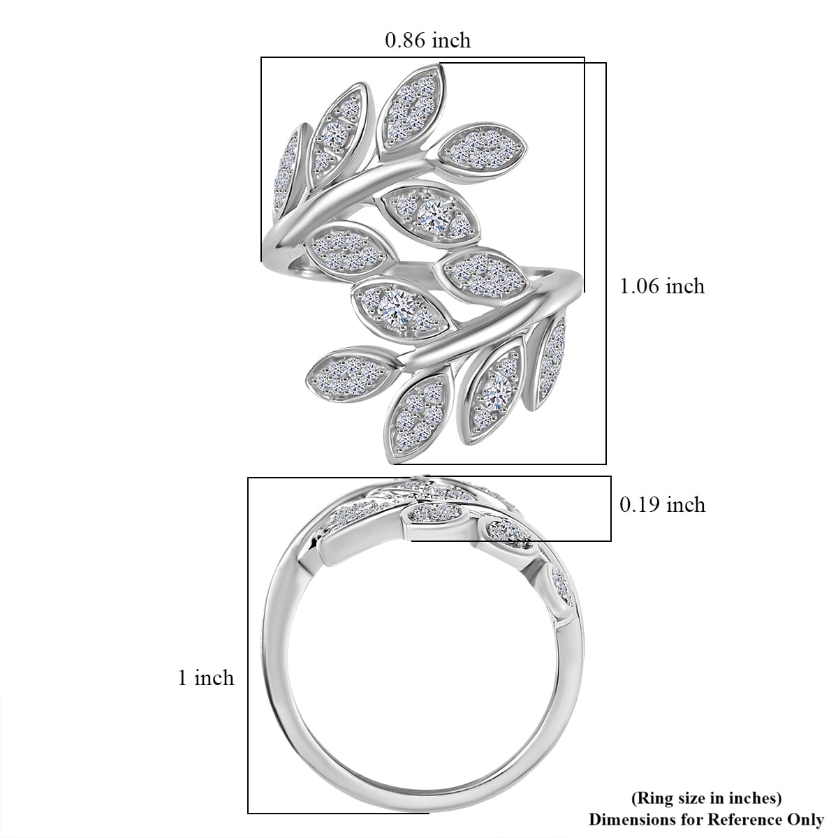 Luxuriant Lab Grown Diamond G-H SI 0.50 ctw Leaves Ring in Rhodium Over Sterling Silver (Size 9.0)  image number 5