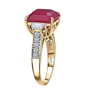 10K Yellow Gold AAA Asscher Cut Niassa Ruby, Luxuriant Lab Grown Diamond (E-F, VS) (0.78 cts) Ring (Size 5.5) 10.78 ctw