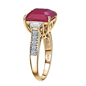 AAA Asscher Cut Niassa Ruby and E-F VS Luxuriant Lab Grown Diamond 10.78 ctw Ring in 10K Yellow Gold (Size 7.0)
