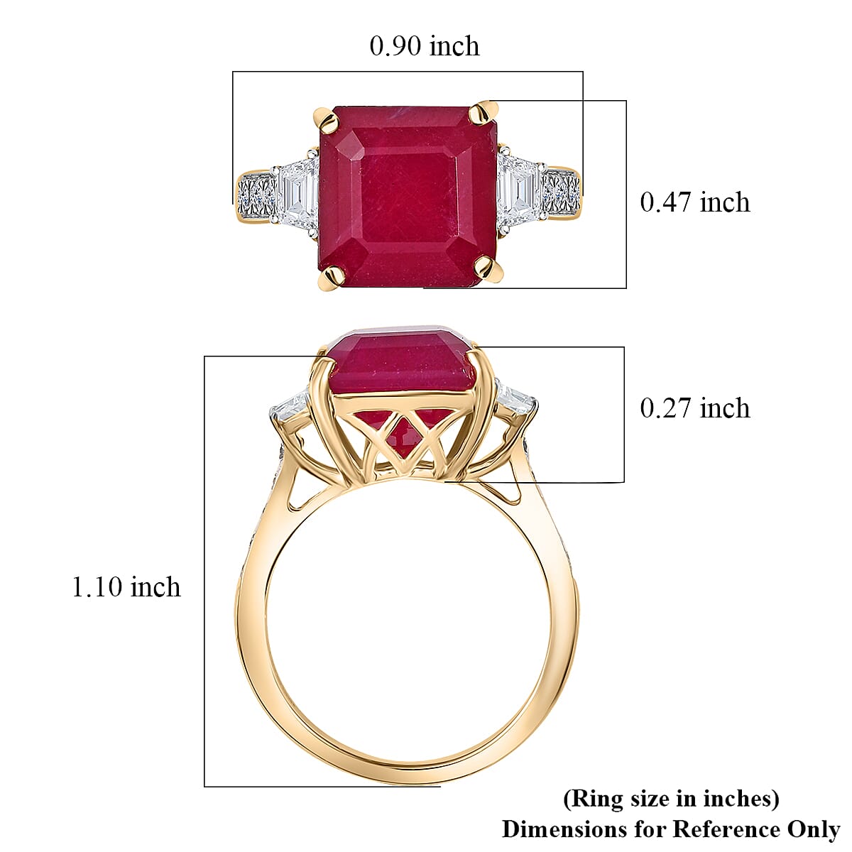 AAA Asscher Cut Niassa Ruby and E-F VS Luxuriant Lab Grown Diamond 10.78 ctw Ring in 10K Yellow Gold (Size 7.0) image number 5