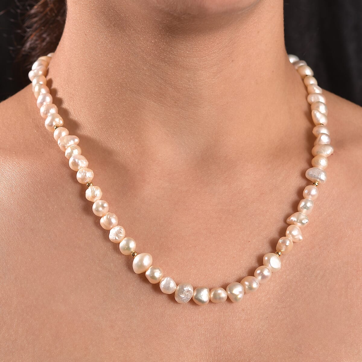 Fresh Water Pearl Necklace in 18K Vermeil Yellow Gold Over Sterling Silver 18 Inches image number 2