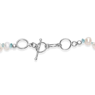 White Fresh Water Pearl and Betroka Blue Apatite 25.00 ctw Necklace in Rhodium Over Sterling Silver 18 Inches