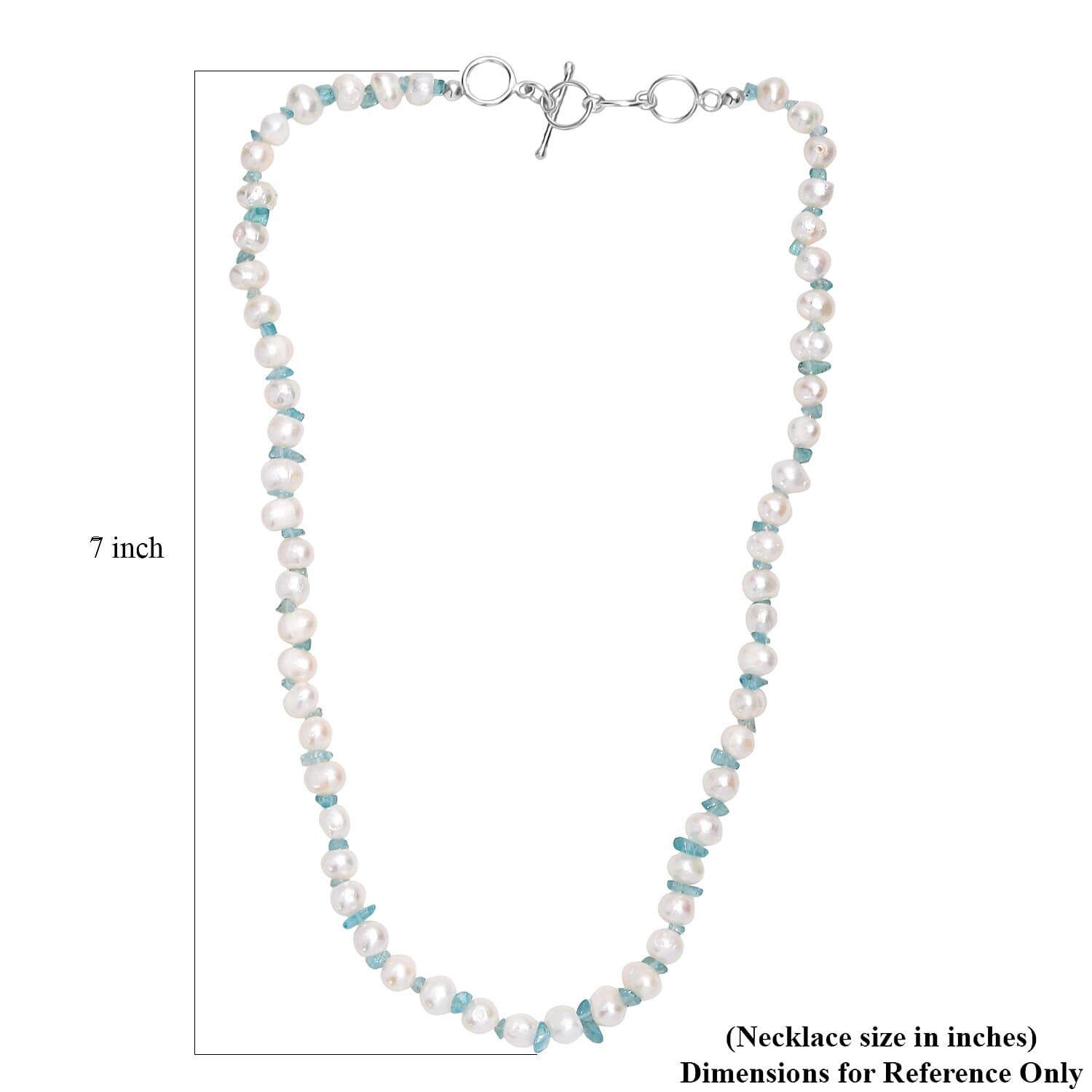 White Fresh Water Pearl and Betroka Blue Apatite 25.00 ctw Necklace in Rhodium Over Sterling Silver 18 Inches
