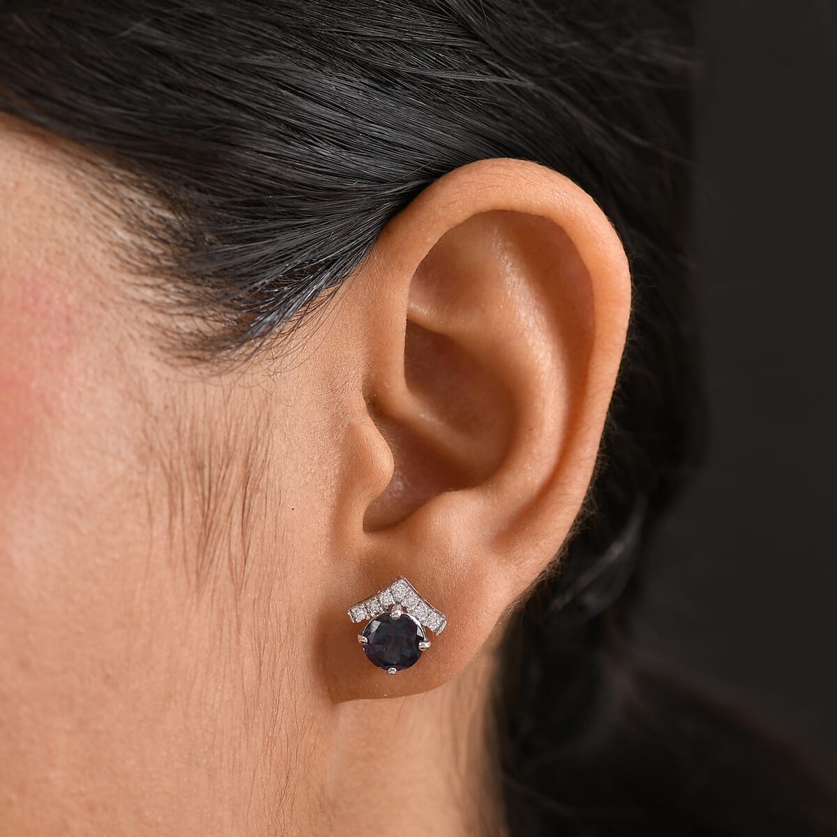 Certified & Appraised AAA Luxuriant Lab Grown Color Change Sapphire and G-H SI Lab Grown Diamond 3.54 ctw Earrings in 10K White Gold image number 2