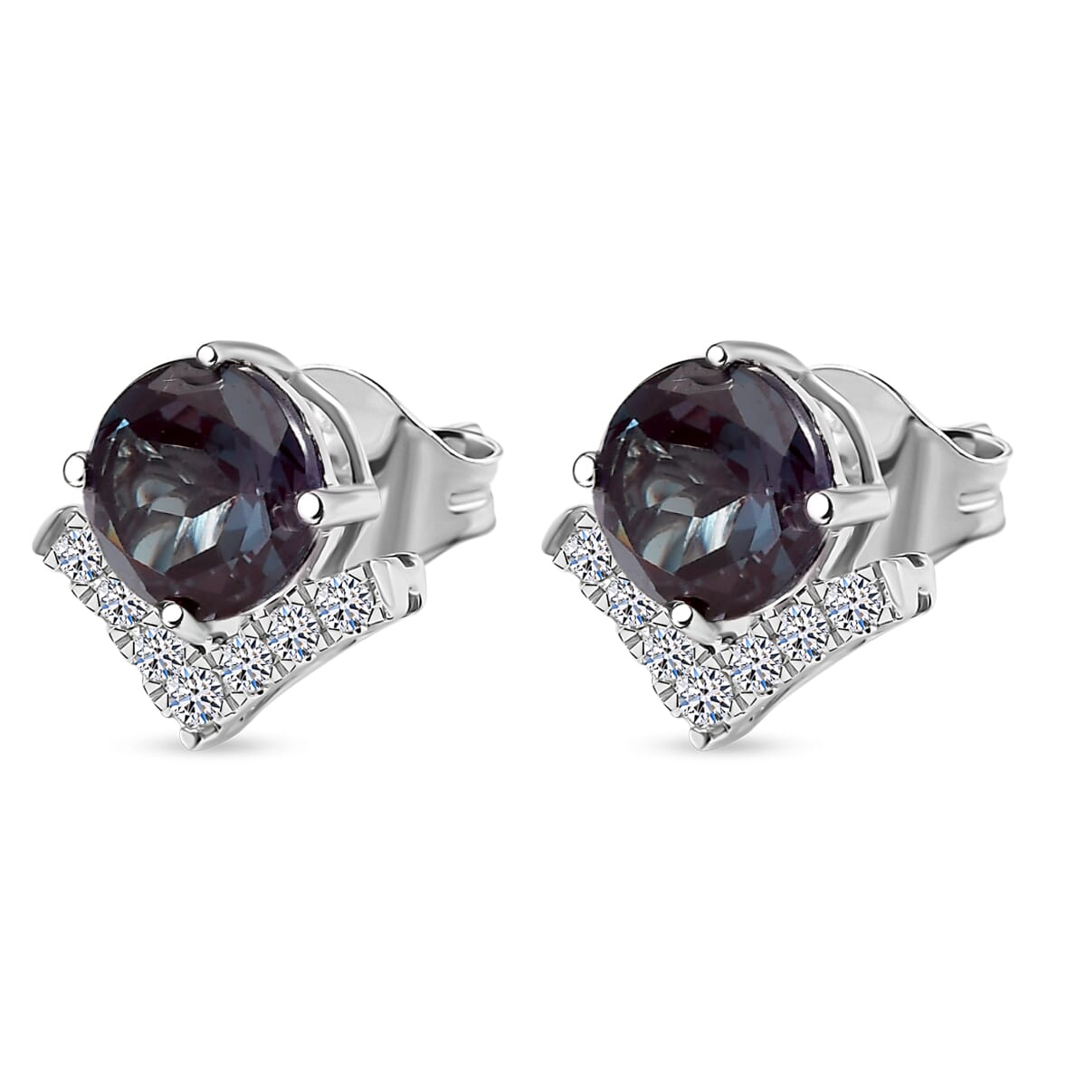 Certified & Appraised AAA Luxuriant Lab Grown Color Change Sapphire and G-H SI Lab Grown Diamond 3.54 ctw Earrings in 10K White Gold image number 3