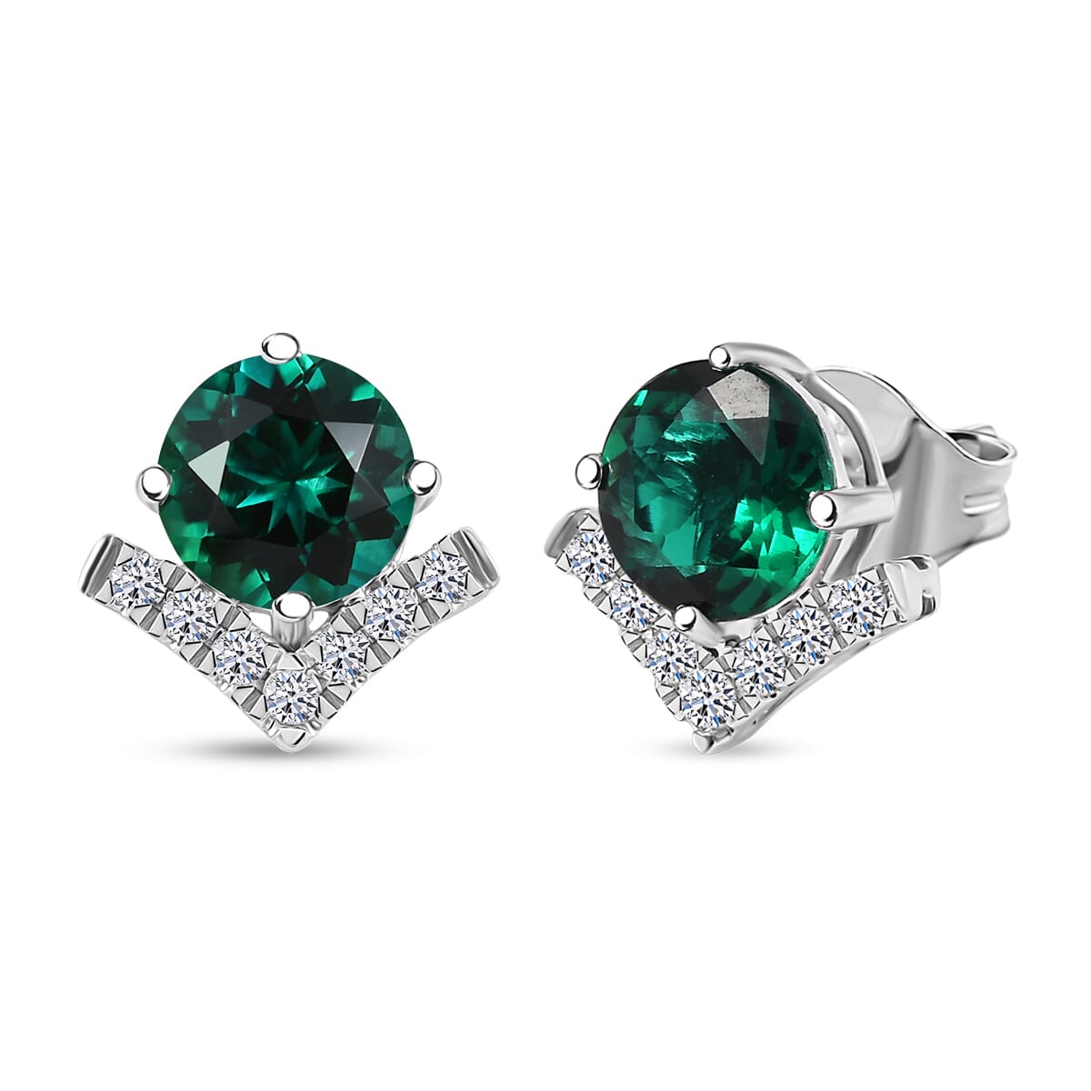 AAA Luxuriant Lab Grown Emerald and G-H SI Lab Grown Diamond 2.46 ctw Earrings in 10K White Gold image number 0