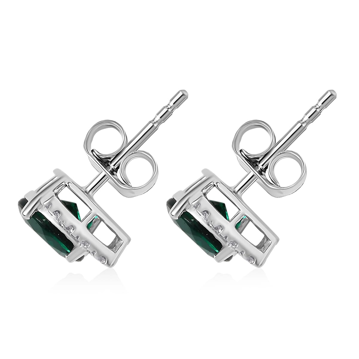 AAA Luxuriant Lab Grown Emerald and G-H SI Lab Grown Diamond 2.46 ctw Earrings in 10K White Gold image number 4