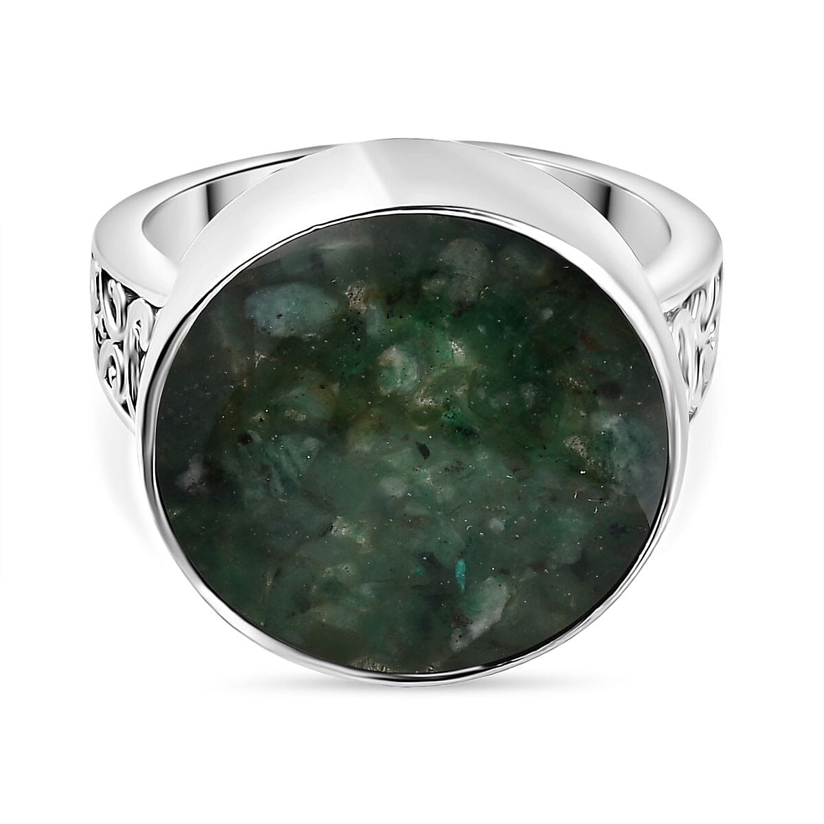 Emerald Matrix 9.45 ctw Fancy Ring in Goldtone (Size 8)
