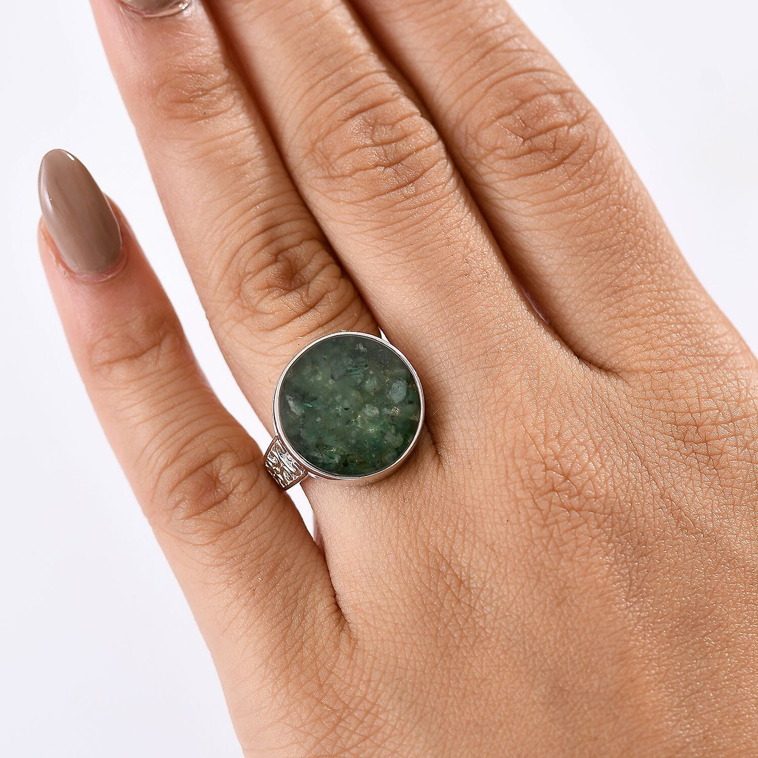 Emerald Matrix 9.45 ctw Fancy Ring in Goldtone (Size 8)