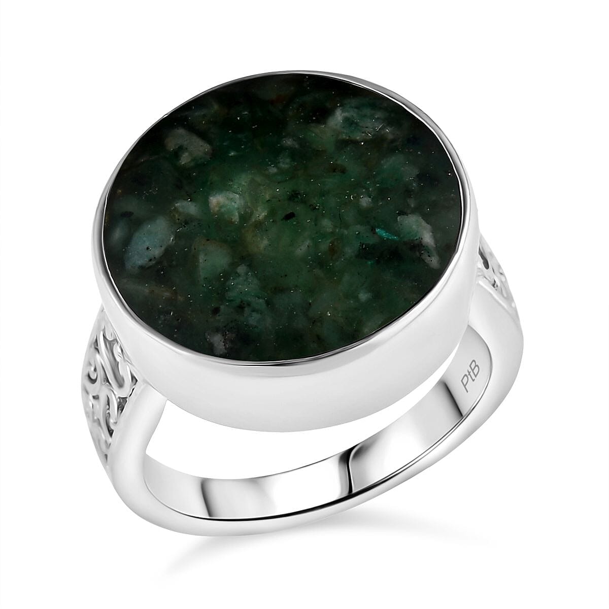 Emerald Matrix 9.45 ctw Fancy Ring in Goldtone (Size 8)