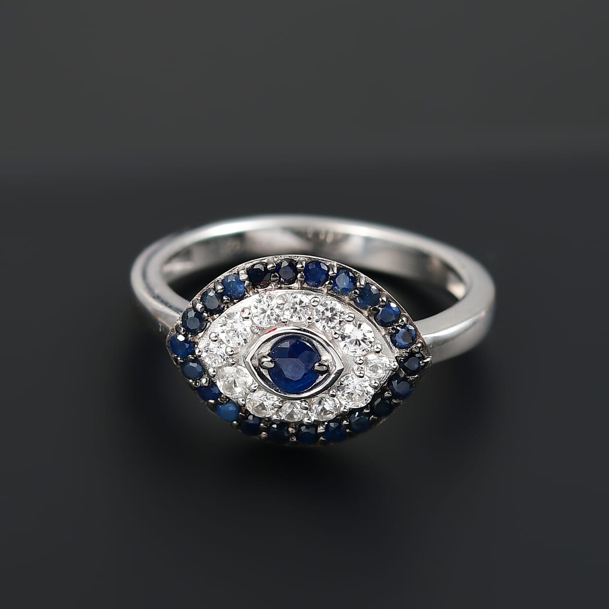 D'Joy Kanchanaburi Blue Sapphire and White Zircon 0.90 ctw Ring in Rhodium Over Sterling Silver (Size 10.0) image number 1