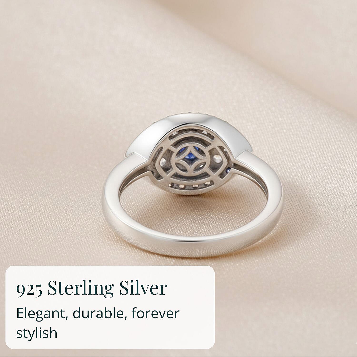 D'Joy Passport To Turkey Kanchanaburi Blue Sapphire, White Zircon Evil Eye Ring in Rhodium Over Sterling Silver 0.90 ctw (Size 10.0)
