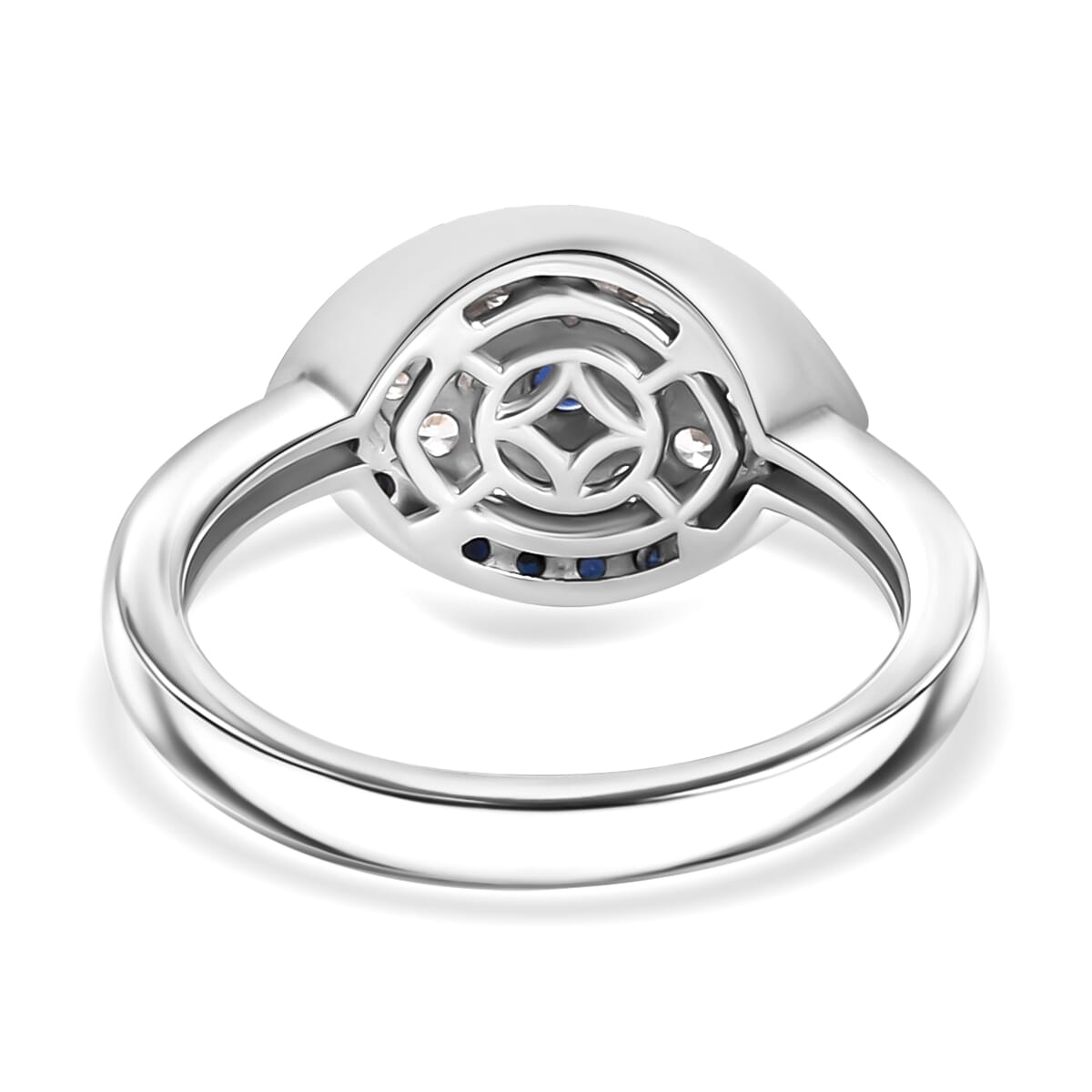 D'Joy Kanchanaburi Blue Sapphire and White Zircon 0.90 ctw Ring in Rhodium Over Sterling Silver (Size 10.0) image number 4