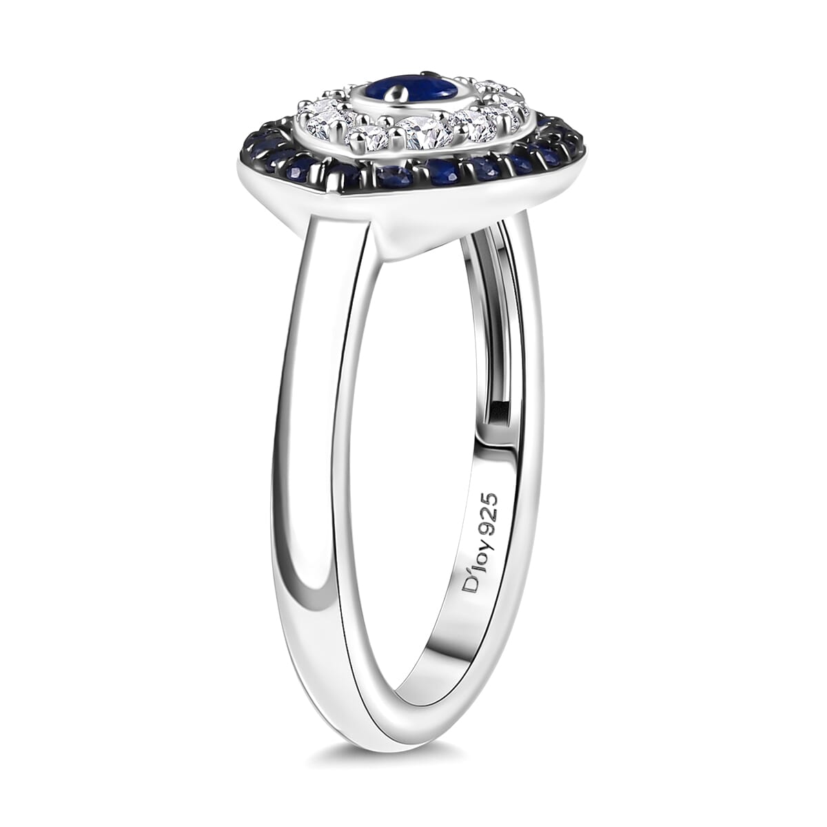 D'Joy Passport to Turkey Kanchanaburi Blue Sapphire and White Zircon 0.90 ctw Eveil Eye Ring in Rhodium Over Sterling Silver (Size 5.0) image number 3