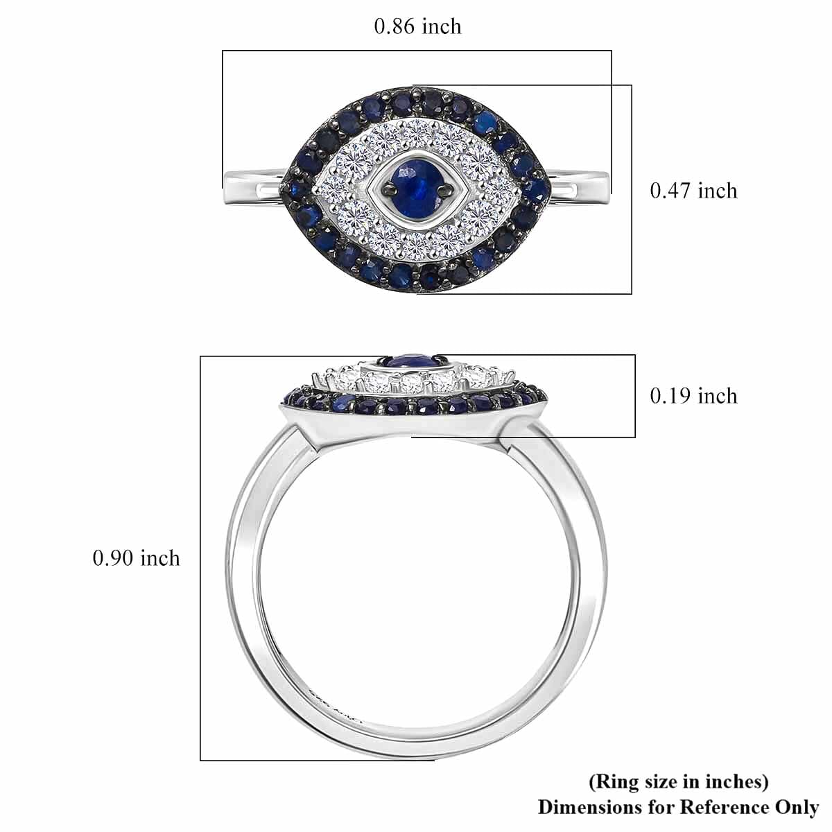 D'Joy Passport to Turkey Kanchanaburi Blue Sapphire and White Zircon 0.90 ctw Eveil Eye Ring in Rhodium Over Sterling Silver (Size 5.0) image number 5