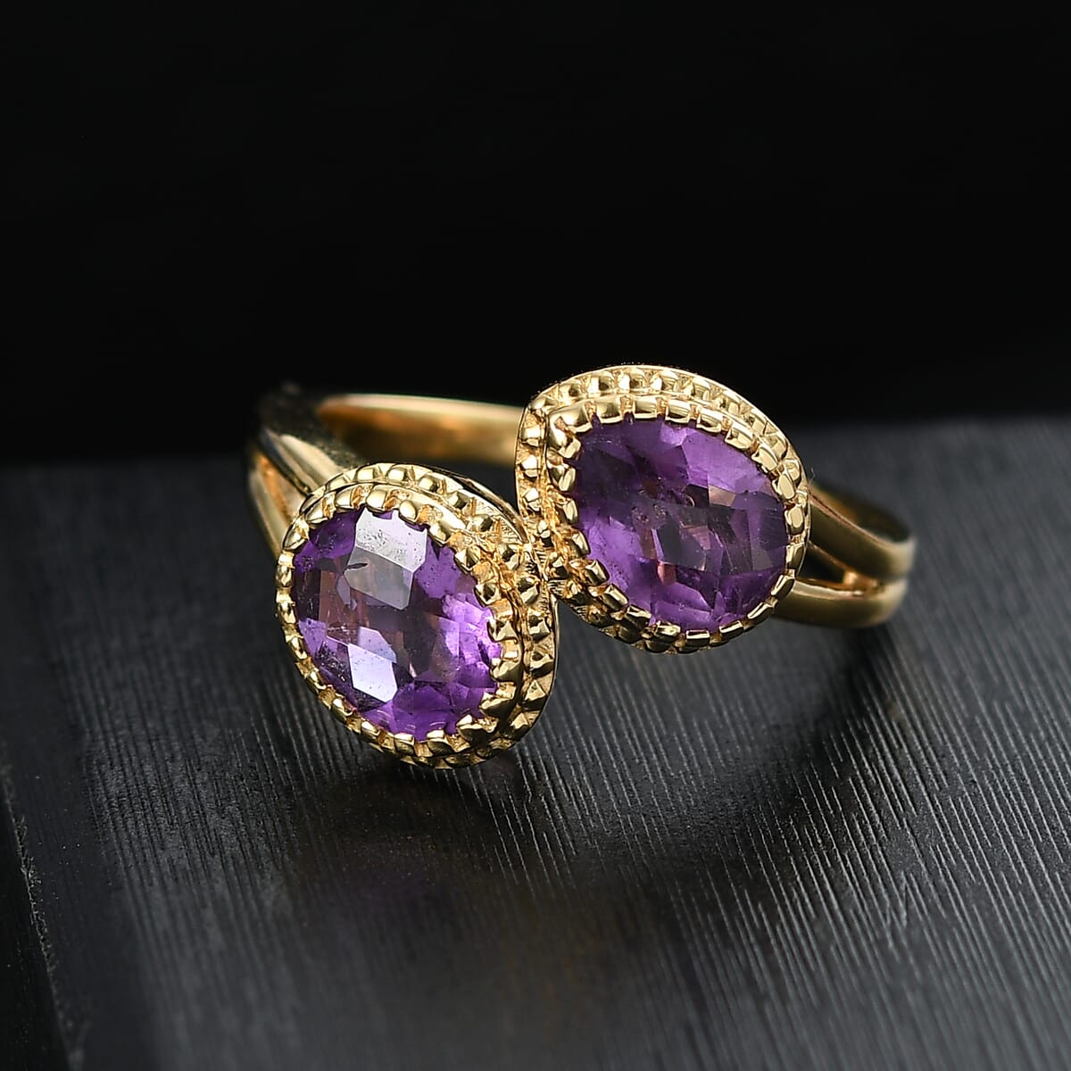D'Joy Premium African Amethyst 2.65 ctw Bypass Ring in 18K Vermeil Yellow Gold Over Sterling Silver (Size 10.0)  image number 1