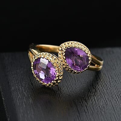 D'Joy Premium African Amethyst 2.65 ctw Bypass Ring in 18K Vermeil Yellow Gold Over Sterling Silver (Size 10.0) 
