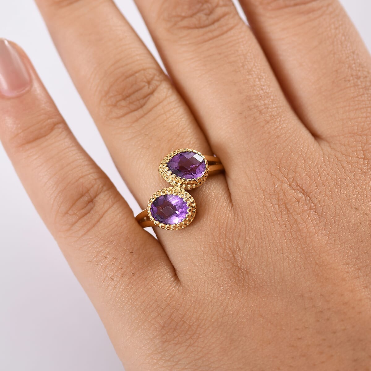 D'Joy Premium African Amethyst 2.65 ctw Bypass Ring in 18K Vermeil Yellow Gold Over Sterling Silver (Size 10.0)  image number 2