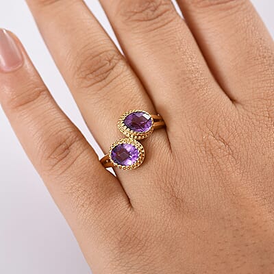 D'Joy Premium African Amethyst 2.65 ctw Bypass Ring in 18K Vermeil Yellow Gold Over Sterling Silver (Size 10.0) 