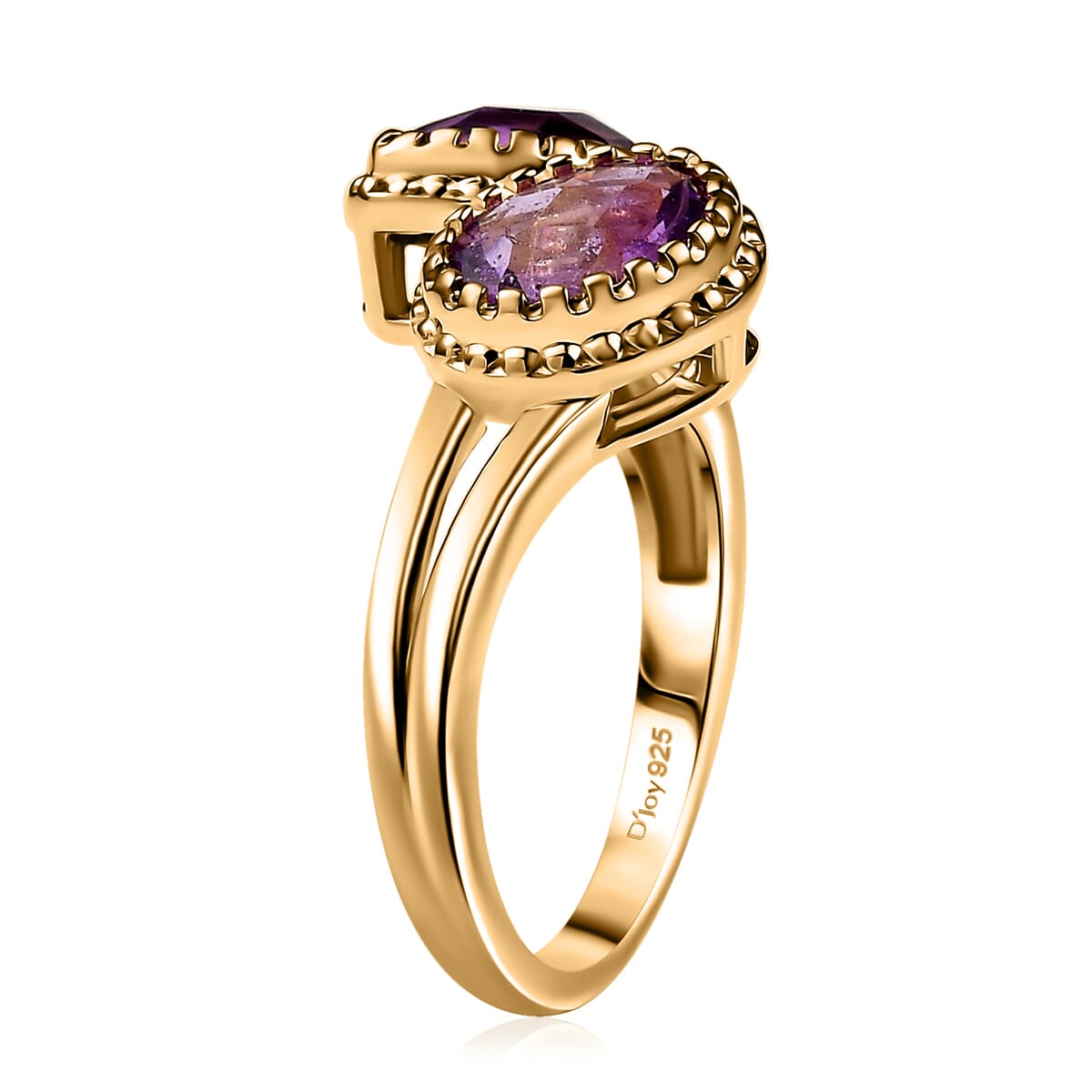 D'Joy Premium African Amethyst 2.65 ctw Bypass Ring in 18K Vermeil Yellow Gold Over Sterling Silver (Size 10.0)  image number 3