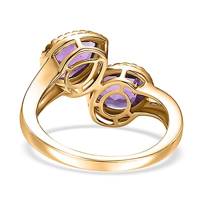 D'Joy Premium African Amethyst 2.65 ctw Bypass Ring in 18K Vermeil Yellow Gold Over Sterling Silver (Size 10.0) 