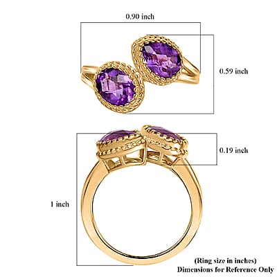D'Joy Premium African Amethyst 2.65 ctw Bypass Ring in 18K Vermeil Yellow Gold Over Sterling Silver (Size 10.0) 