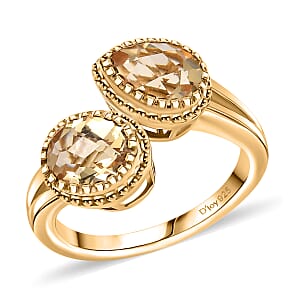 D'Joy Premium Brazilian Citrine 2.50 ctw Bypass Ring in 18K Vermeil Yellow Gold Over Sterling Silver (Size 9.0) 