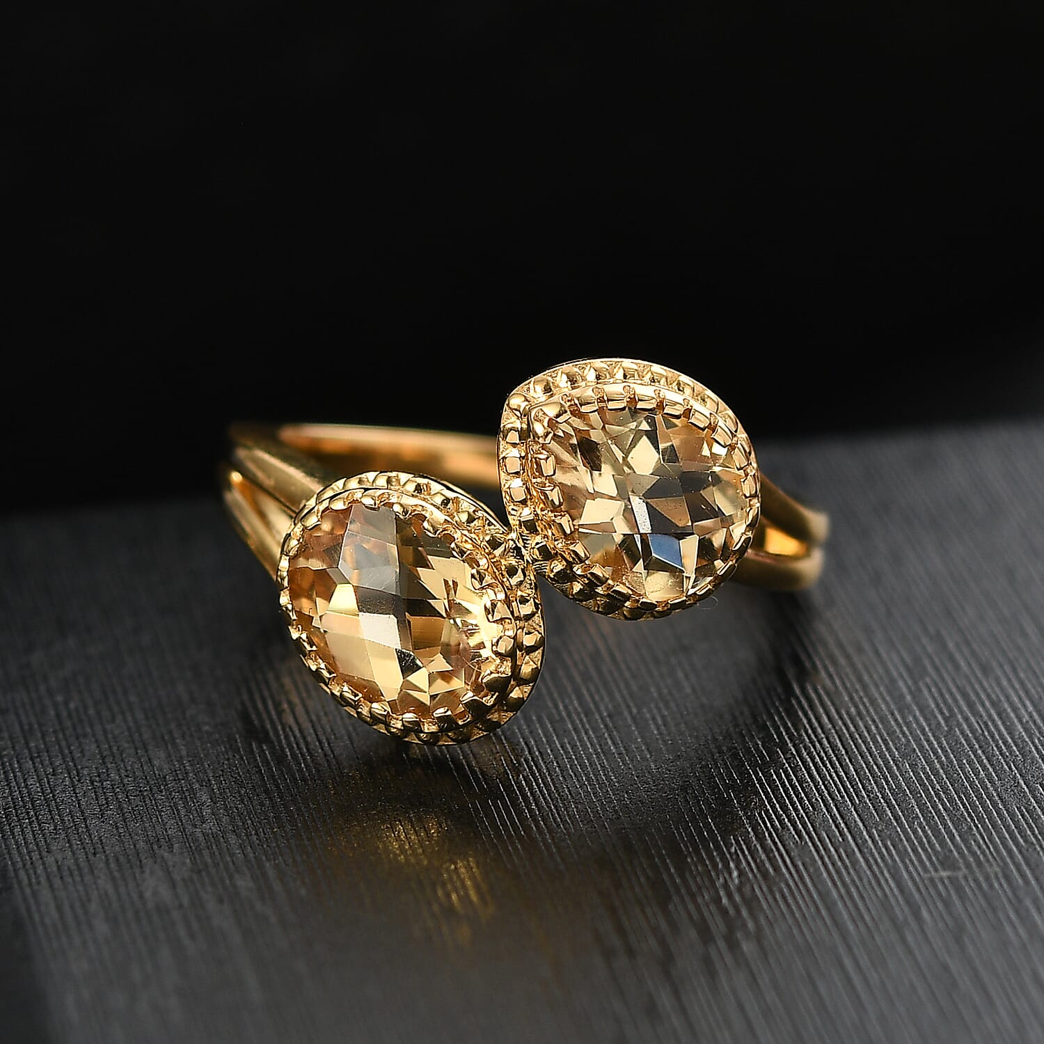 D'Joy Premium Brazilian Citrine 2.50 ctw Bypass Ring in 18K Vermeil Yellow Gold Over Sterling Silver (Size 9.0) 