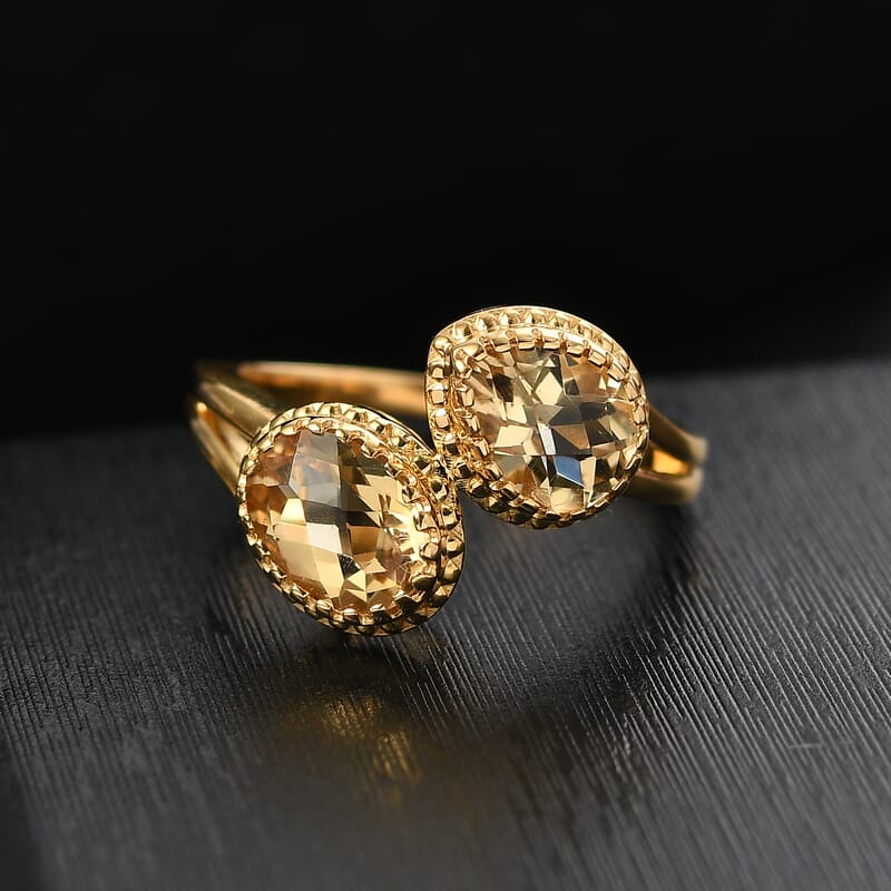 D'Joy Premium Brazilian Citrine 2.50 ctw Bypass Ring in 18K Vermeil Yellow Gold Over Sterling Silver (Size 9.0) 