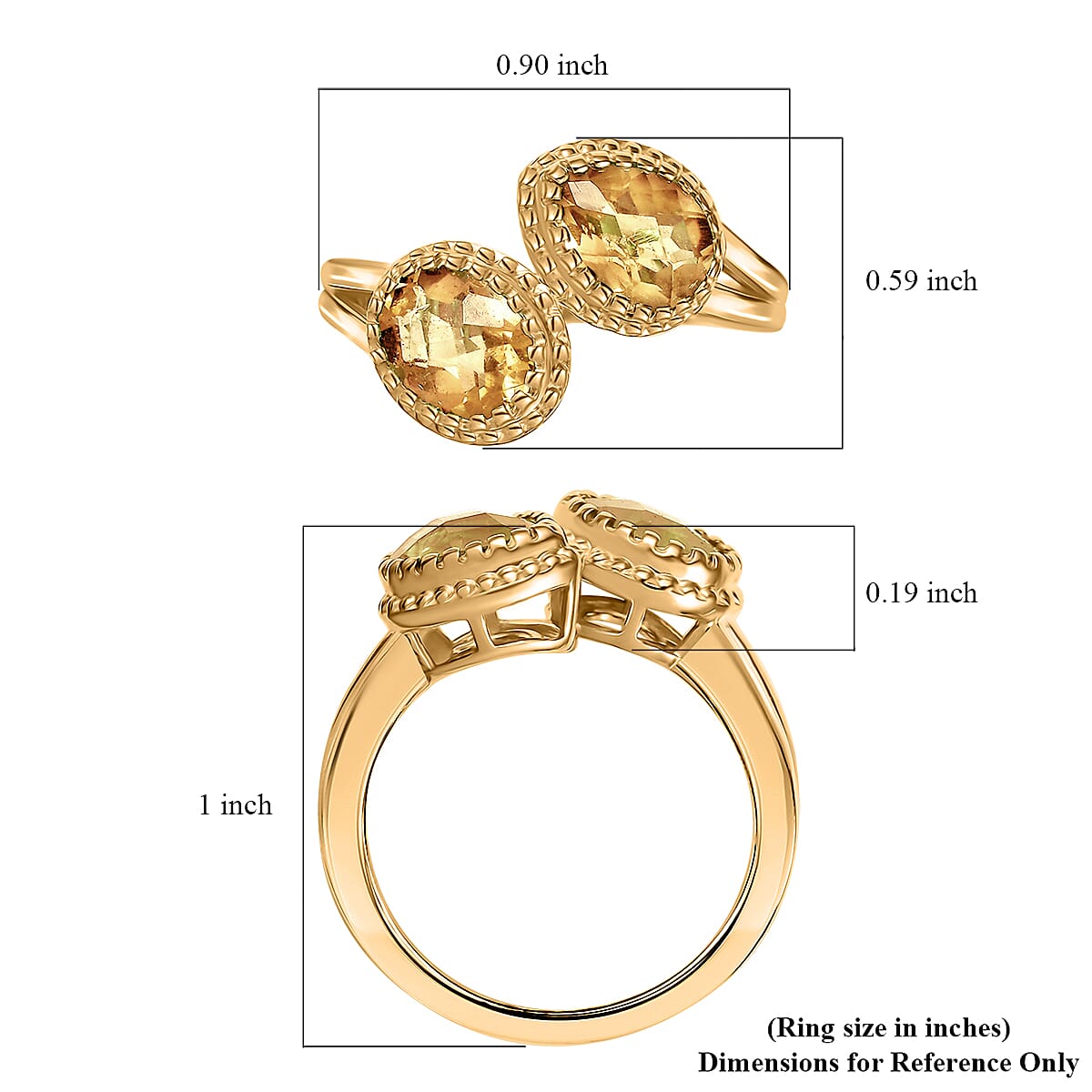 D'Joy Premium Brazilian Citrine 2.50 ctw Bypass Ring in 18K Vermeil Yellow Gold Over Sterling Silver (Size 9.0) 