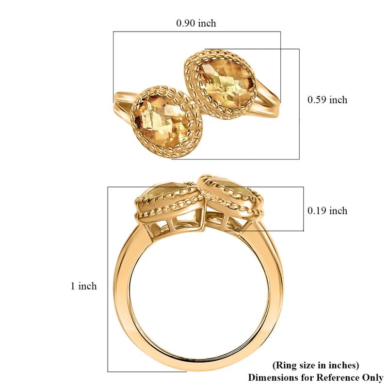 D'Joy Premium Brazilian Citrine 2.50 ctw Bypass Ring in 18K Vermeil Yellow Gold Over Sterling Silver (Size 9.0) 