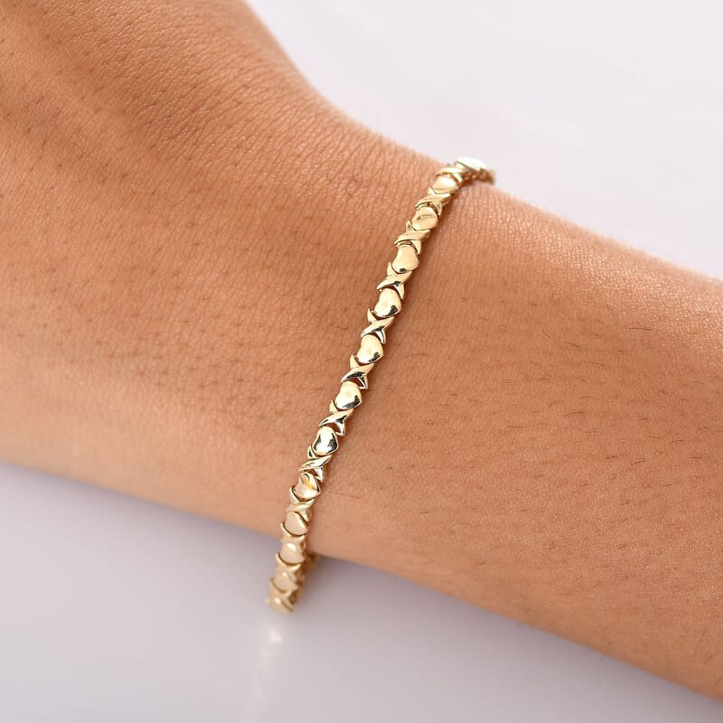 Luxoro Infinity with Heart Link Bracelet in 10K Yellow Gold (7.25 In) 5.15 Grams