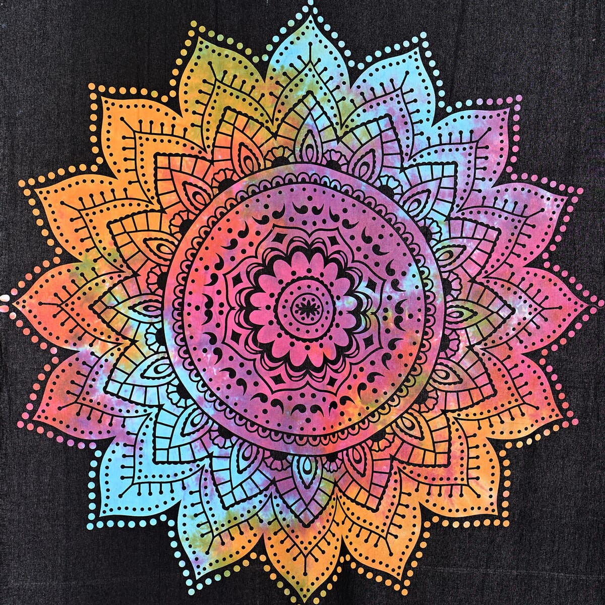 Multi Color Cotton Mandala Chakra Screen Printed Tie Dye Tapestry Wall Hanging image number 4