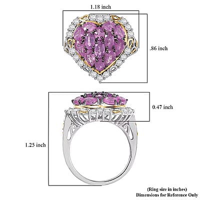 D'Joy Ilakaka Hot Pink Sapphire (FF) and White Zircon 4.60 ctw Blushing Heart Ring in 18K Vermeil YG and Rhodium Over Sterling Silver (Size 10.0)